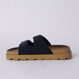 NAVY PLATFORM DOUBLE BUCKLE SANDAL