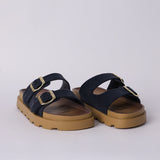 NAVY PLATFORM DOUBLE BUCKLE SANDAL