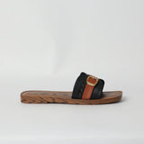 BLACK SQUARE TOE SANDAL (BUCKLE ON UPPER)