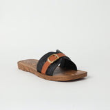 BLACK SQUARE TOE SANDAL (BUCKLE ON UPPER)
