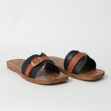 BLACK SQUARE TOE SANDAL (BUCKLE ON UPPER)