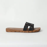 BLACK SQUARE TOE SANDAL (DOUBLE BUCKLE ON UPPER)