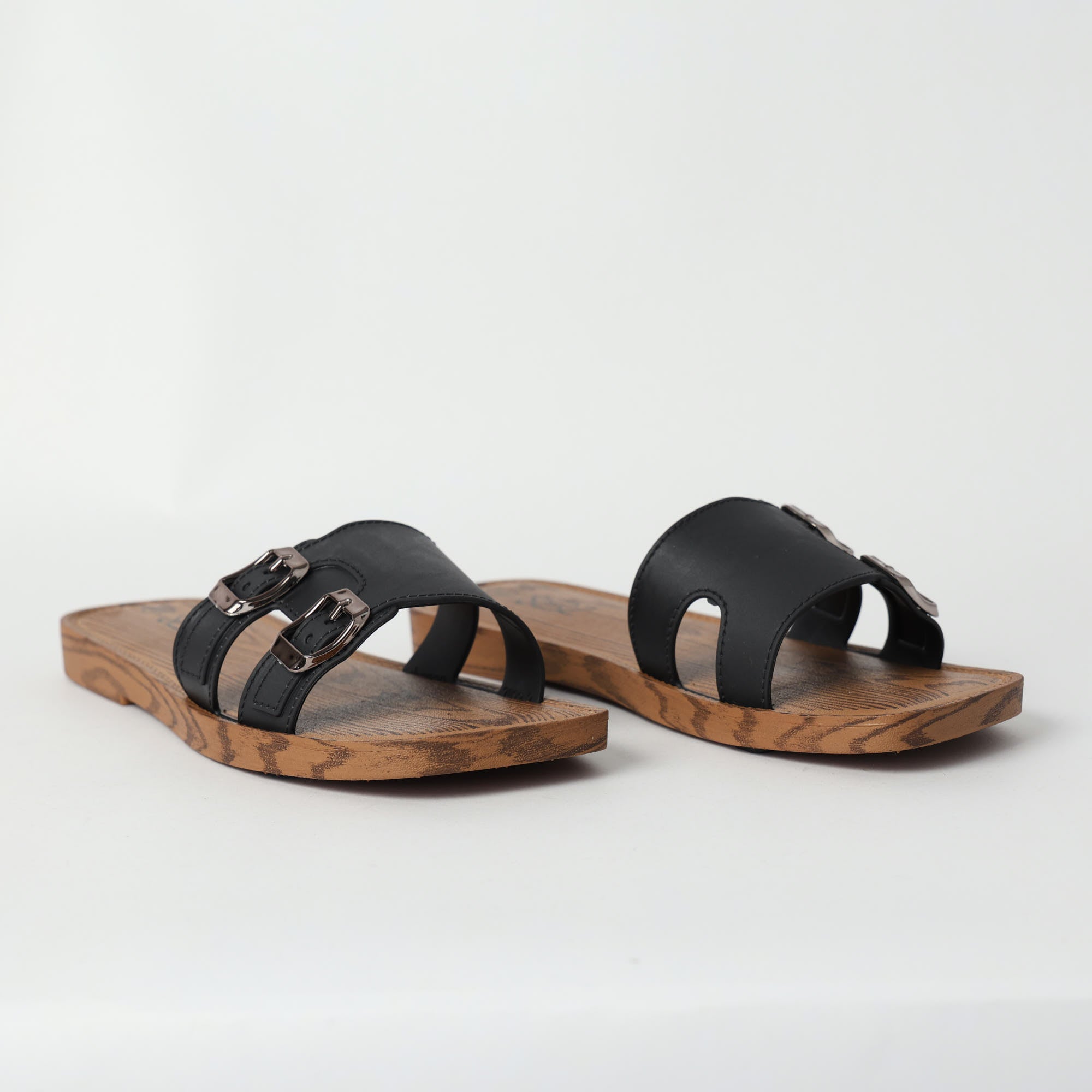 BLACK SQUARE TOE SANDAL (DOUBLE BUCKLE ON UPPER)