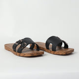 BLACK SQUARE TOE SANDAL (DOUBLE BUCKLE ON UPPER)