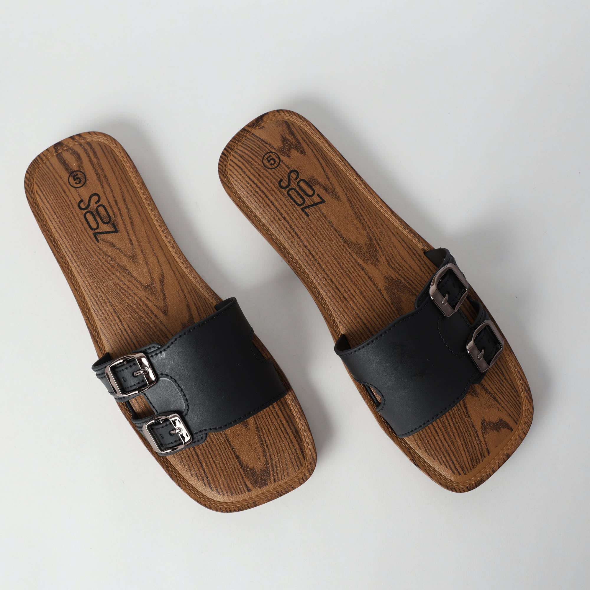 BLACK SQUARE TOE SANDAL (DOUBLE BUCKLE ON UPPER)