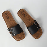 BLACK SQUARE TOE SANDAL (DOUBLE BUCKLE ON UPPER)