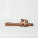 TAN SQUARE TOE SANDAL (DOUBLE BUCKLE ON UPPER)