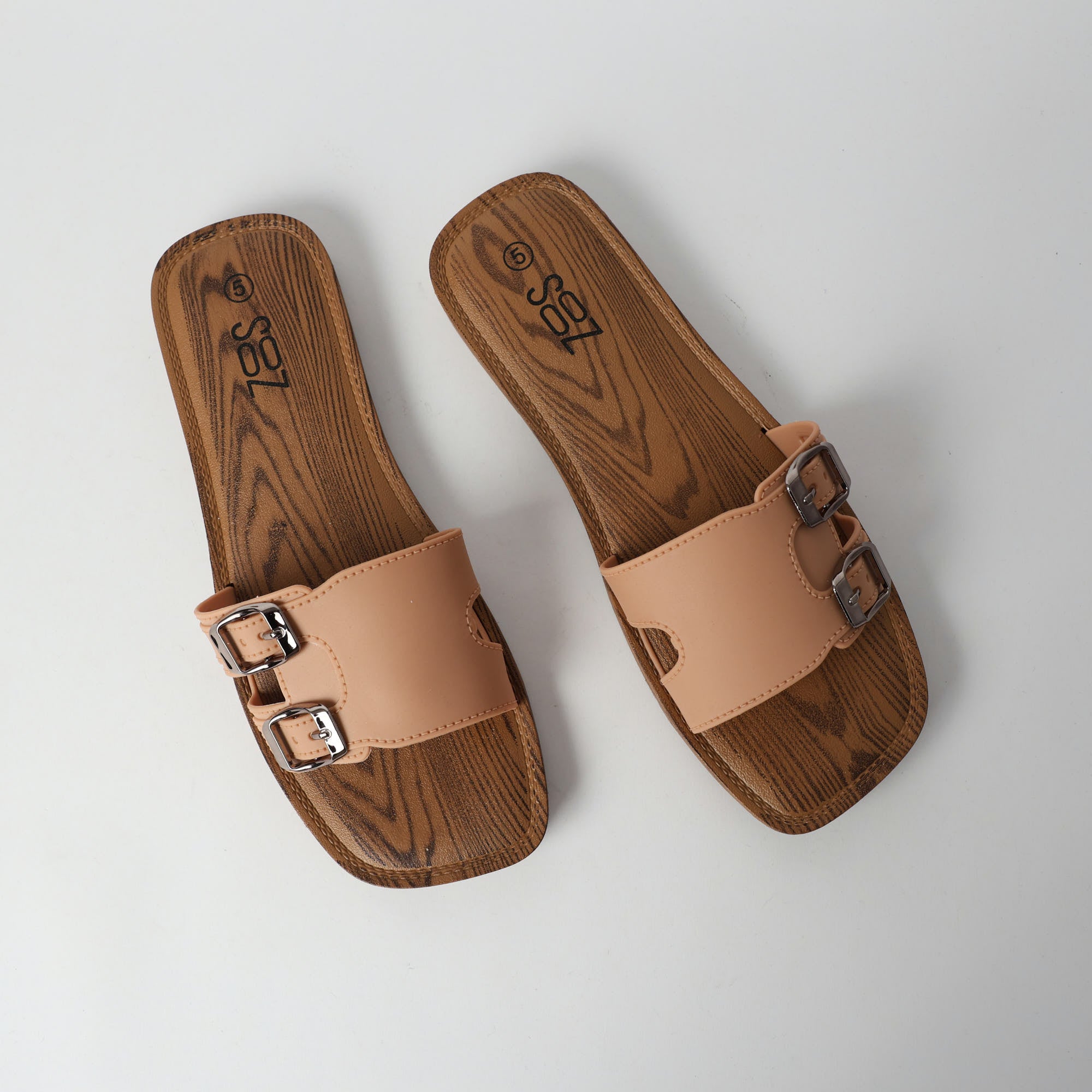 TAN SQUARE TOE SANDAL (DOUBLE BUCKLE ON UPPER)