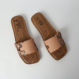 TAN SQUARE TOE SANDAL (DOUBLE BUCKLE ON UPPER)