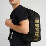 BLACK &amp; LT GOLD BACKPACK (FRONT LOGO, MULTI-COMPARTMENT)