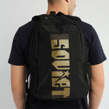BLACK &amp; LT GOLD BACKPACK (FRONT LOGO, MULTI-COMPARTMENT)