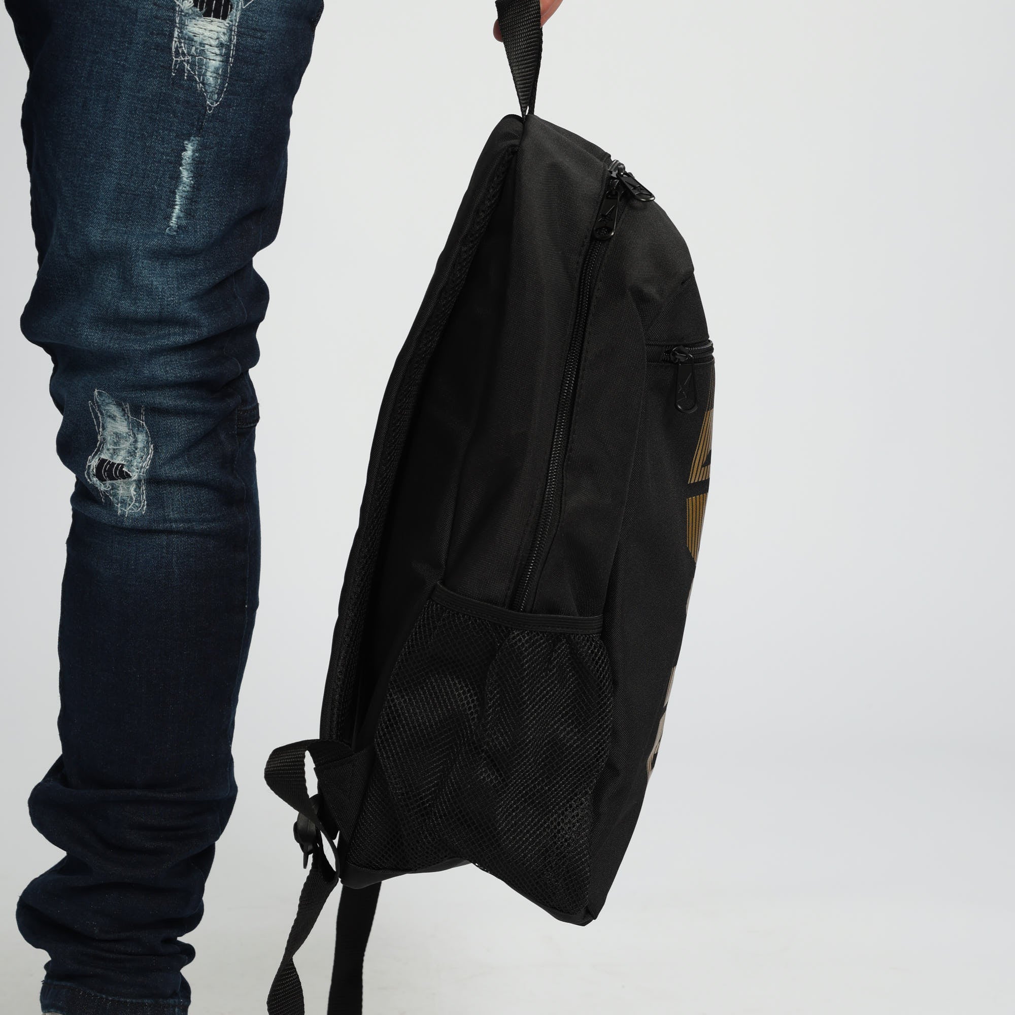 BLACK &amp; LT GOLD BACKPACK (FRONT LOGO, MULTI-COMPARTMENT)