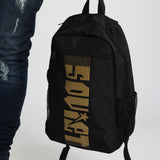 BLACK &amp; LT GOLD BACKPACK (FRONT LOGO, MULTI-COMPARTMENT)
