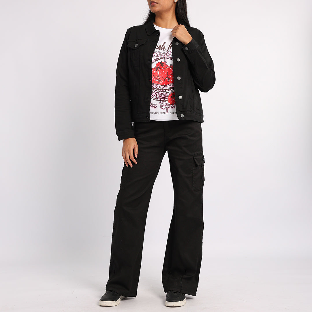 BLACK LONG SLEEVE DENIM JACKET