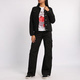 BLACK LONG SLEEVE DENIM JACKET