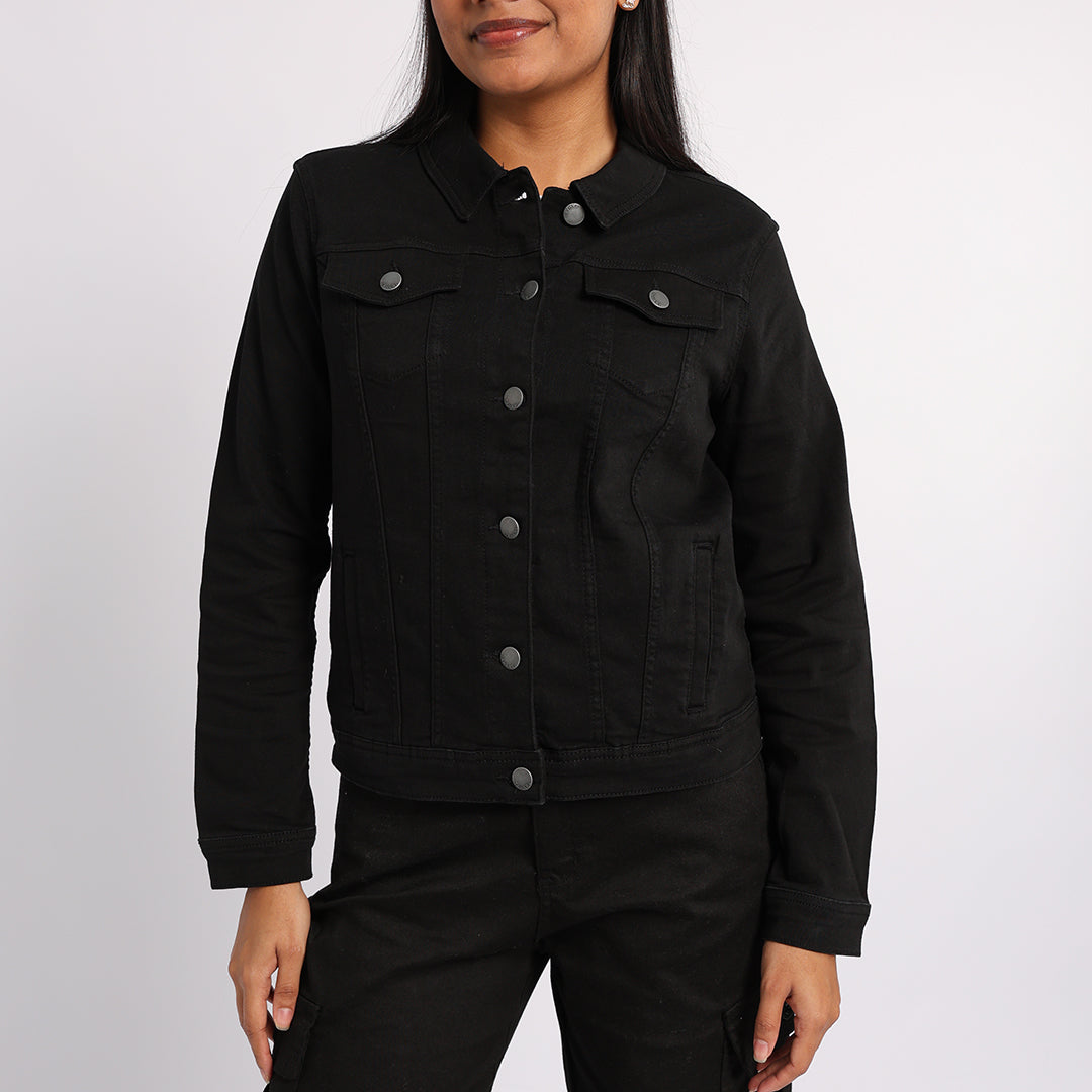 BLACK LONG SLEEVE DENIM JACKET