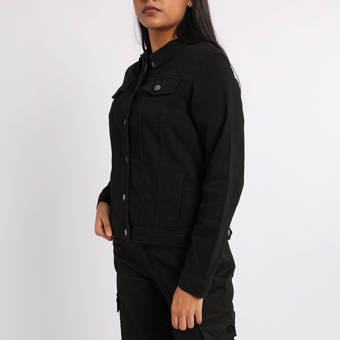 BLACK LONG SLEEVE DENIM JACKET