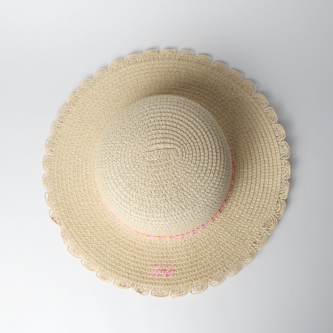 Straw and Bag Set.Pink Applique Flowers.