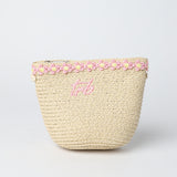 Straw and Bag Set.Pink Applique Flowers.