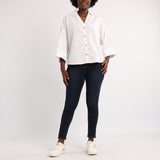 WHITE 3/4 SLEEVE BUTTON UP SHIRT