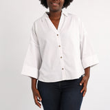 WHITE 3/4 SLEEVE BUTTON UP SHIRT