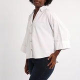 WHITE 3/4 SLEEVE BUTTON UP SHIRT