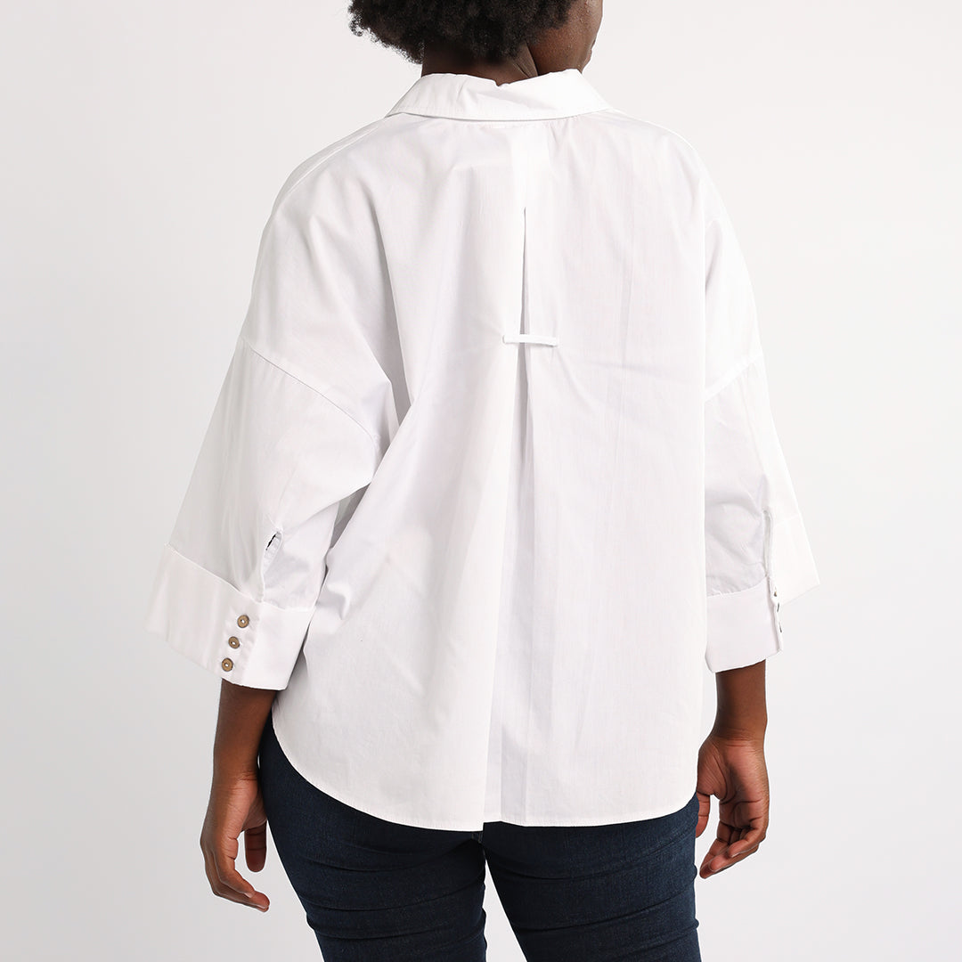 WHITE 3/4 SLEEVE BUTTON UP SHIRT