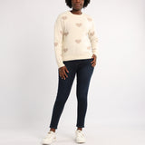 CREAM LONG SLEEVE JERSEY WITH HEART PRINT
