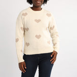 CREAM LONG SLEEVE JERSEY WITH HEART PRINT
