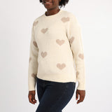 CREAM LONG SLEEVE JERSEY WITH HEART PRINT