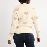 CREAM LONG SLEEVE JERSEY WITH HEART PRINT
