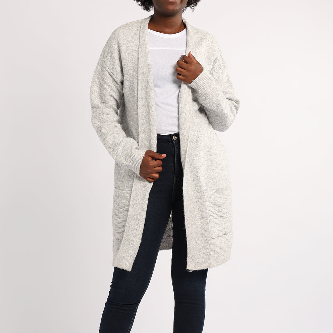 GREY LONG SLEEVE KNIT CARDIGAN