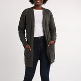 CHARCOAL LONG SLEEVE KNIT CARDIGAN