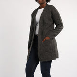 CHARCOAL LONG SLEEVE KNIT CARDIGAN