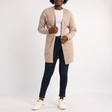 BEIGE LONG SLEEVE KNIT CARDIGAN