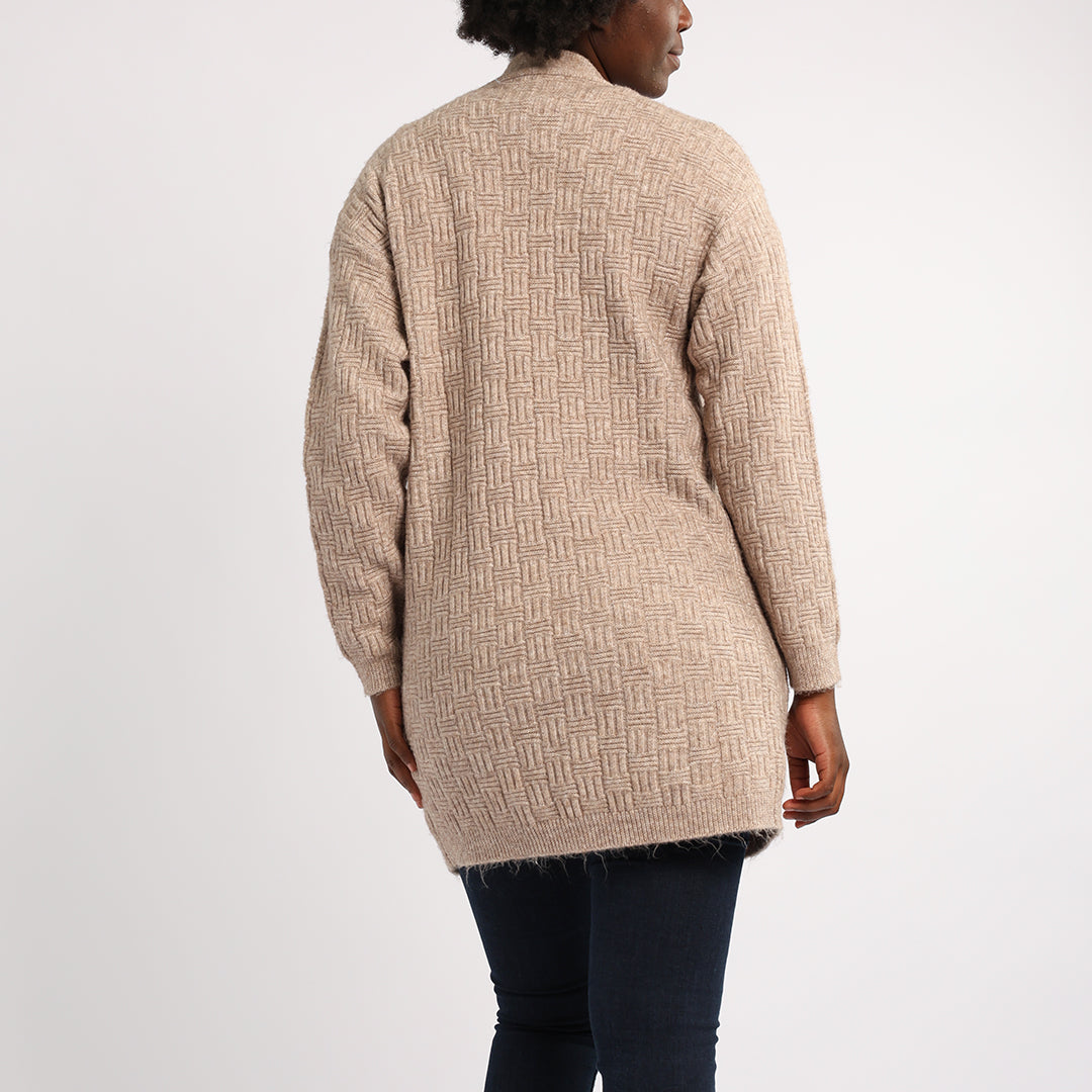 BEIGE LONG SLEEVE KNIT CARDIGAN