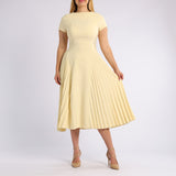 LADIES CIARRA BUTTER YELLOW SIDE PLEATED DRESS