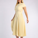 LADIES CIARRA BUTTER YELLOW SIDE PLEATED DRESS