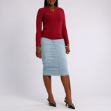 LADIES BURGUNDY LONG SLEEVE V NECK TOP
