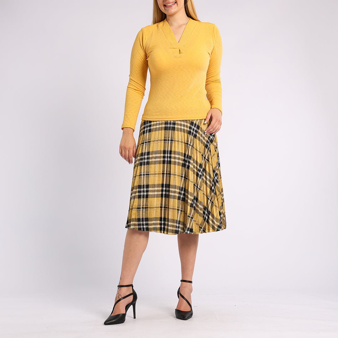 LADIES MUSTARD LONG SLEEVE V NECK TOP