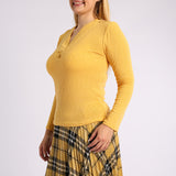LADIES MUSTARD LONG SLEEVE V NECK TOP