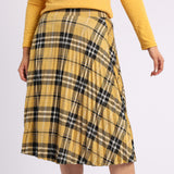 YELLOW CHECK PLEATED SKIRT