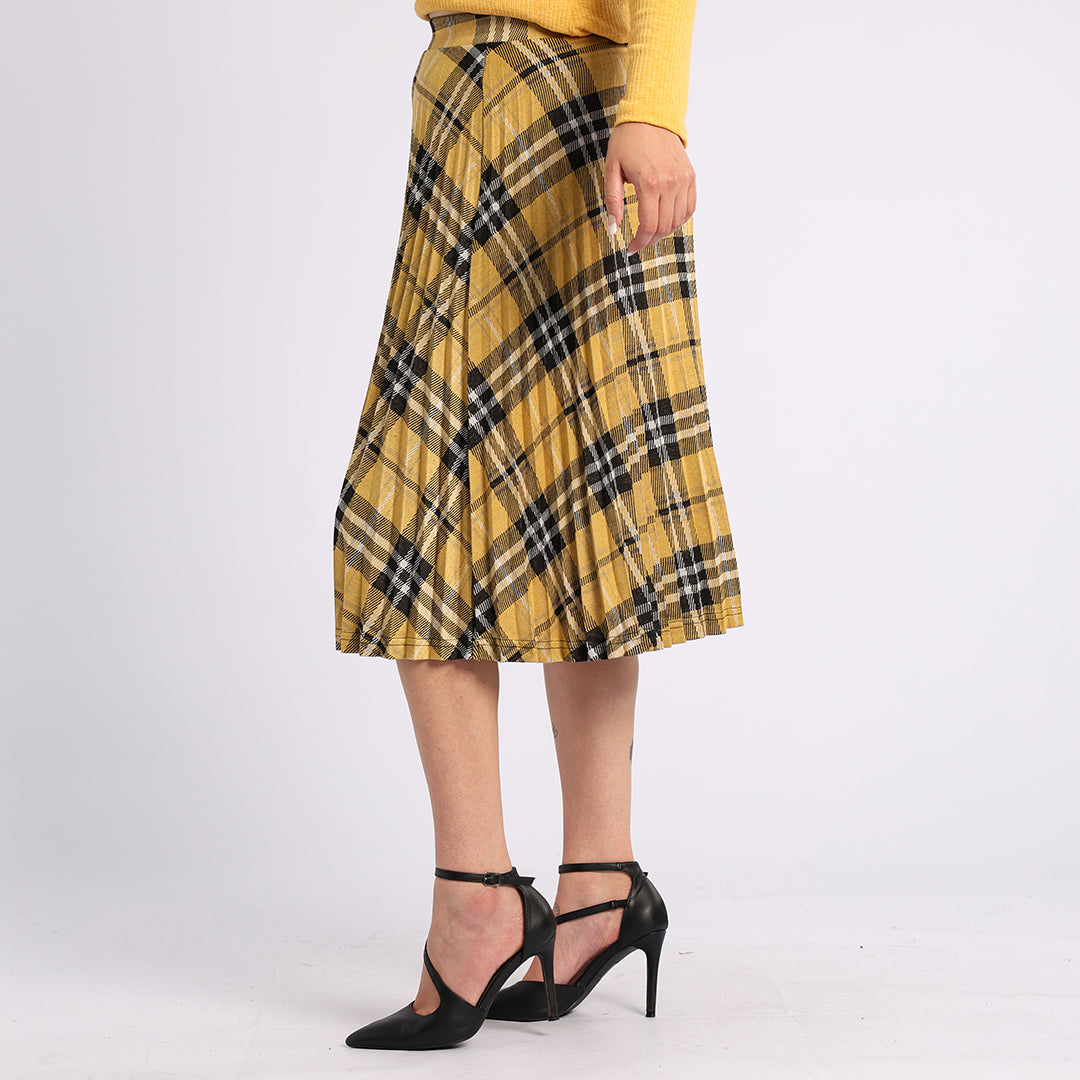 YELLOW CHECK PLEATED SKIRT