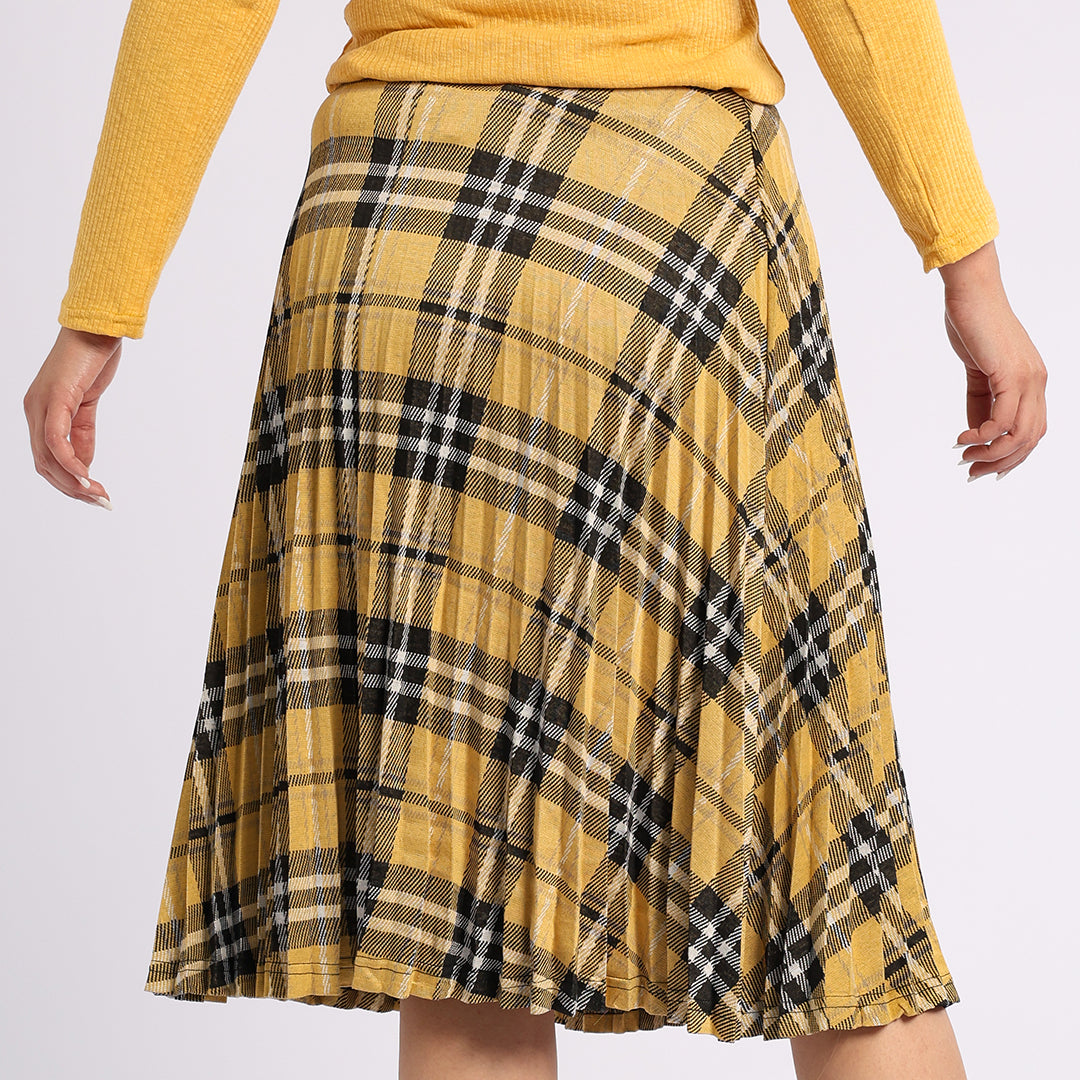 YELLOW CHECK PLEATED SKIRT