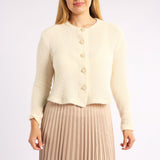 CREAM LONG SLEEVE FUR JERSEY WITH BUTTON DETAIL