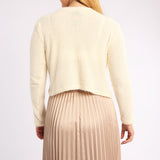 CREAM LONG SLEEVE FUR JERSEY WITH BUTTON DETAIL