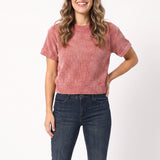 DARK PINK SHORT SLLEVE KNIT TOP