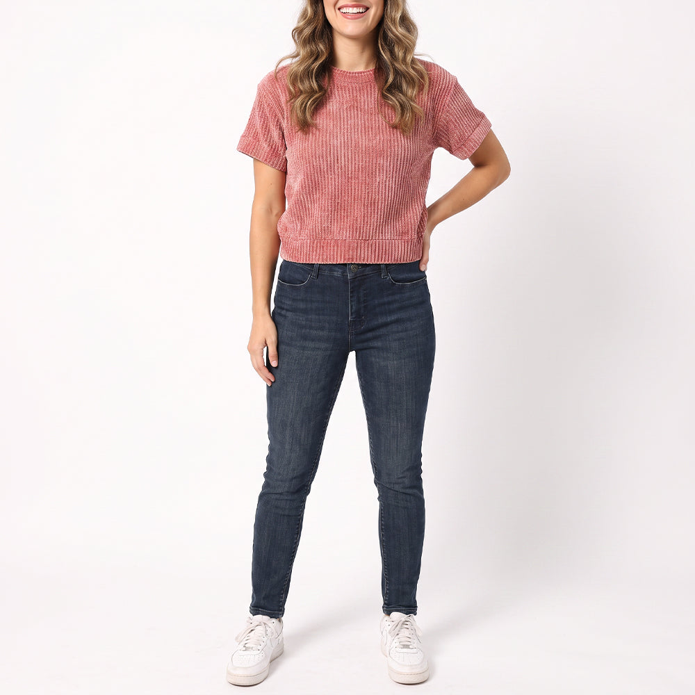 DARK PINK SHORT SLLEVE KNIT TOP