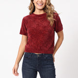 BURGUNDY SHORT SLLEVE KNIT TOP