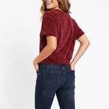 BURGUNDY SHORT SLLEVE KNIT TOP